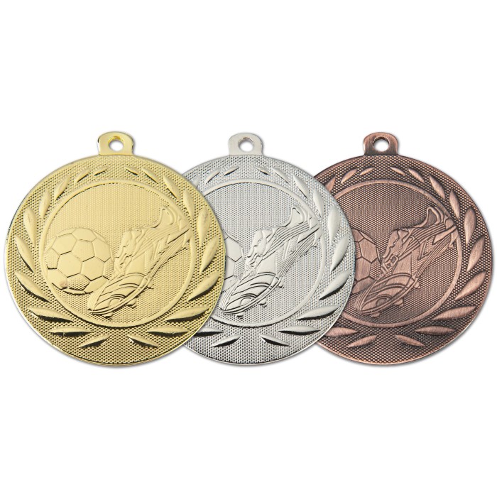 50MM FOOTBALL BOOT & BALL MEDAL - GOLD, SILVER & BRONZE